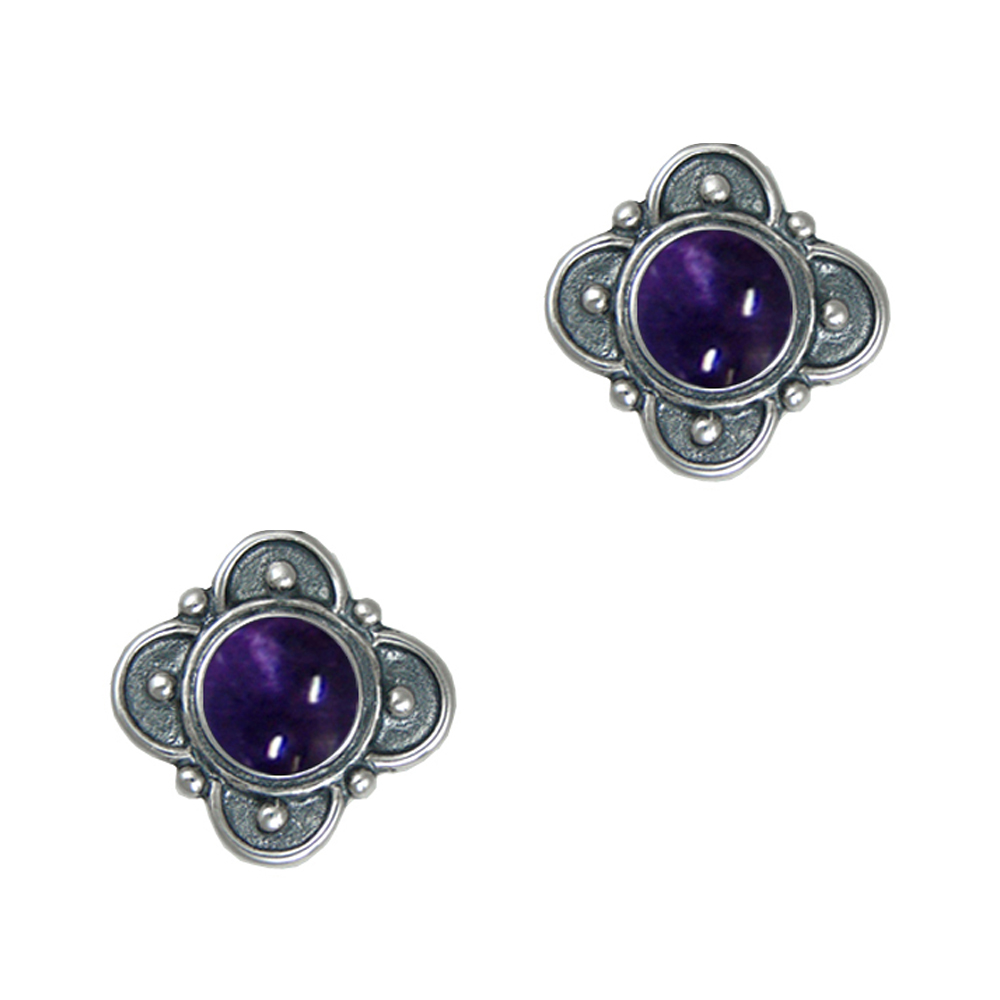 Sterling Silver Designer Post Stud Earrings With Iolite